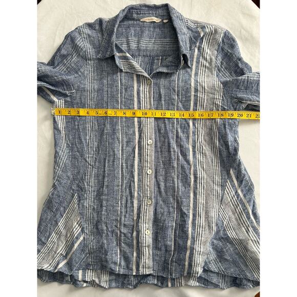 Soft Surroundings Linen Blend Striped Collared Blouse Womens Size XL Blue White - Picture 6 of 8